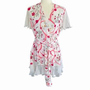 Vtg 80s Victoria's Secret Floral & Heart Robe Pink Coquette Feminine One Size